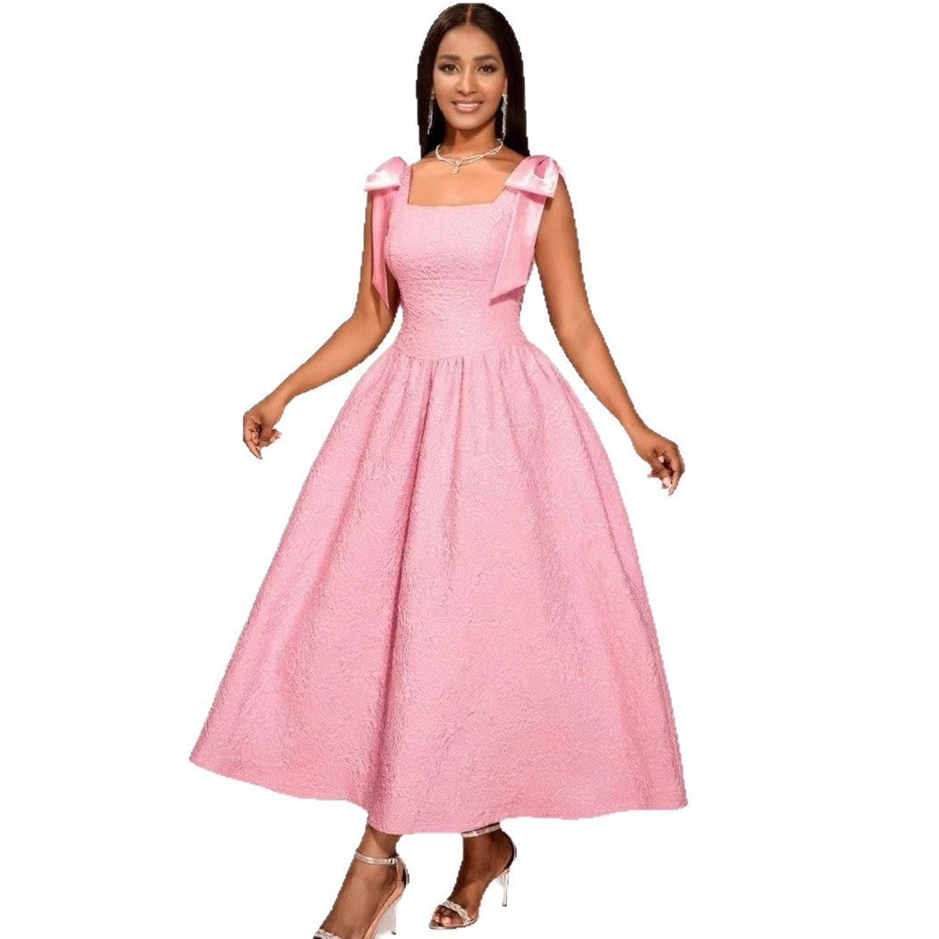 Vestido de vendaje de lazo elegante sin mangas de color sólido femenino