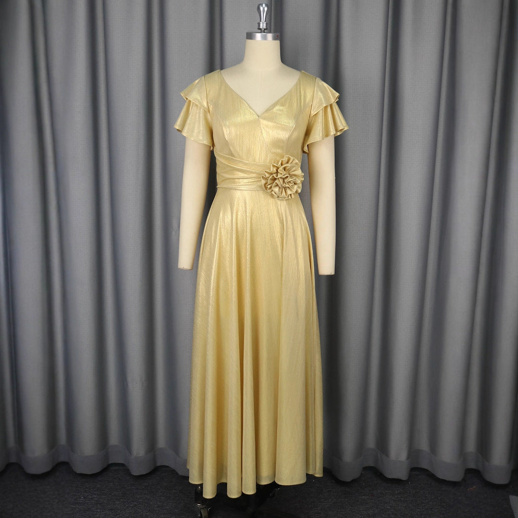 Sexy vestido de fiesta con cuello en V y mangas con volantes