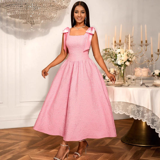 Vestido de vendaje de lazo elegante sin mangas de color sólido femenino