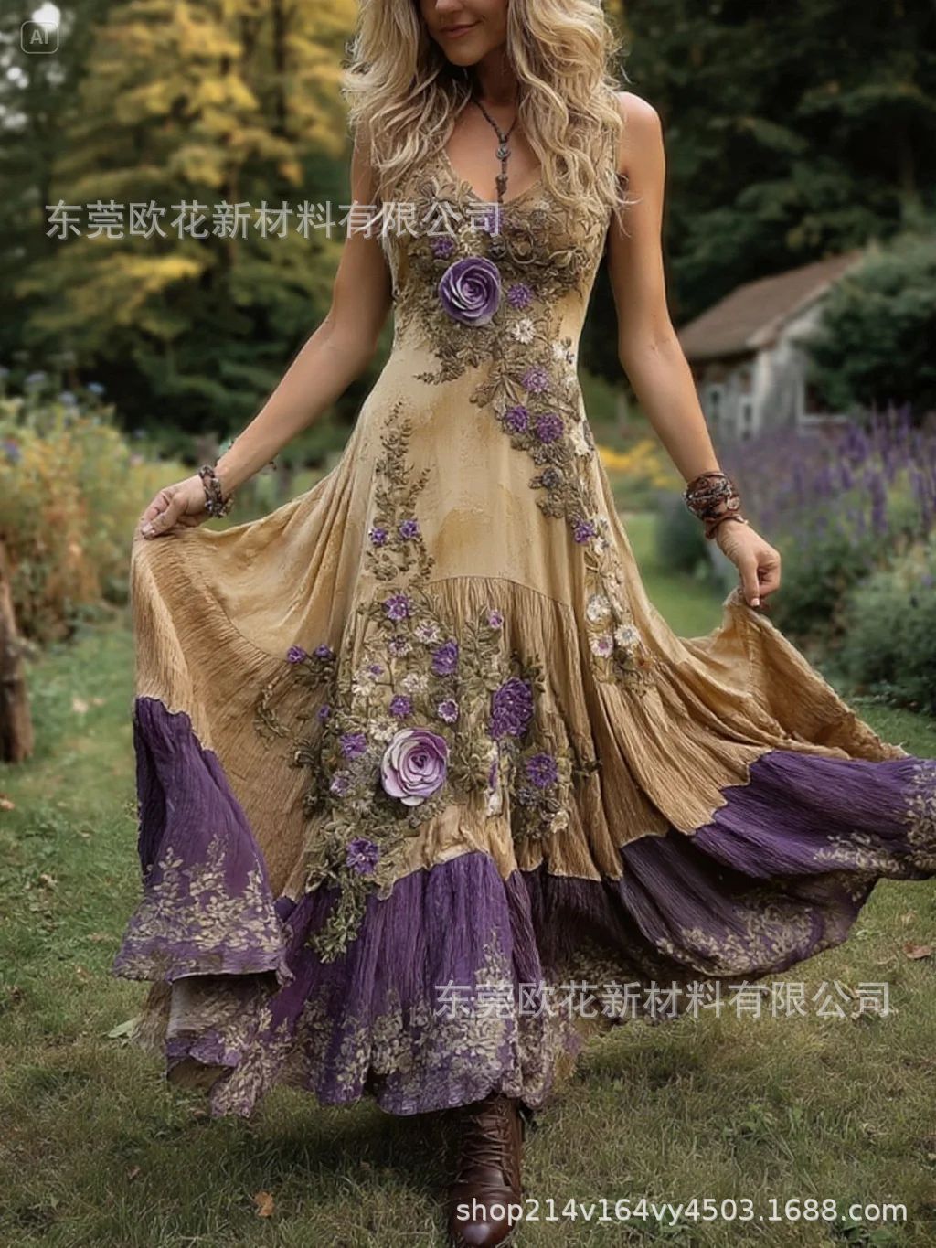 Plus Size Women's Loose All-match Deep V-neck Sleeveless Dress