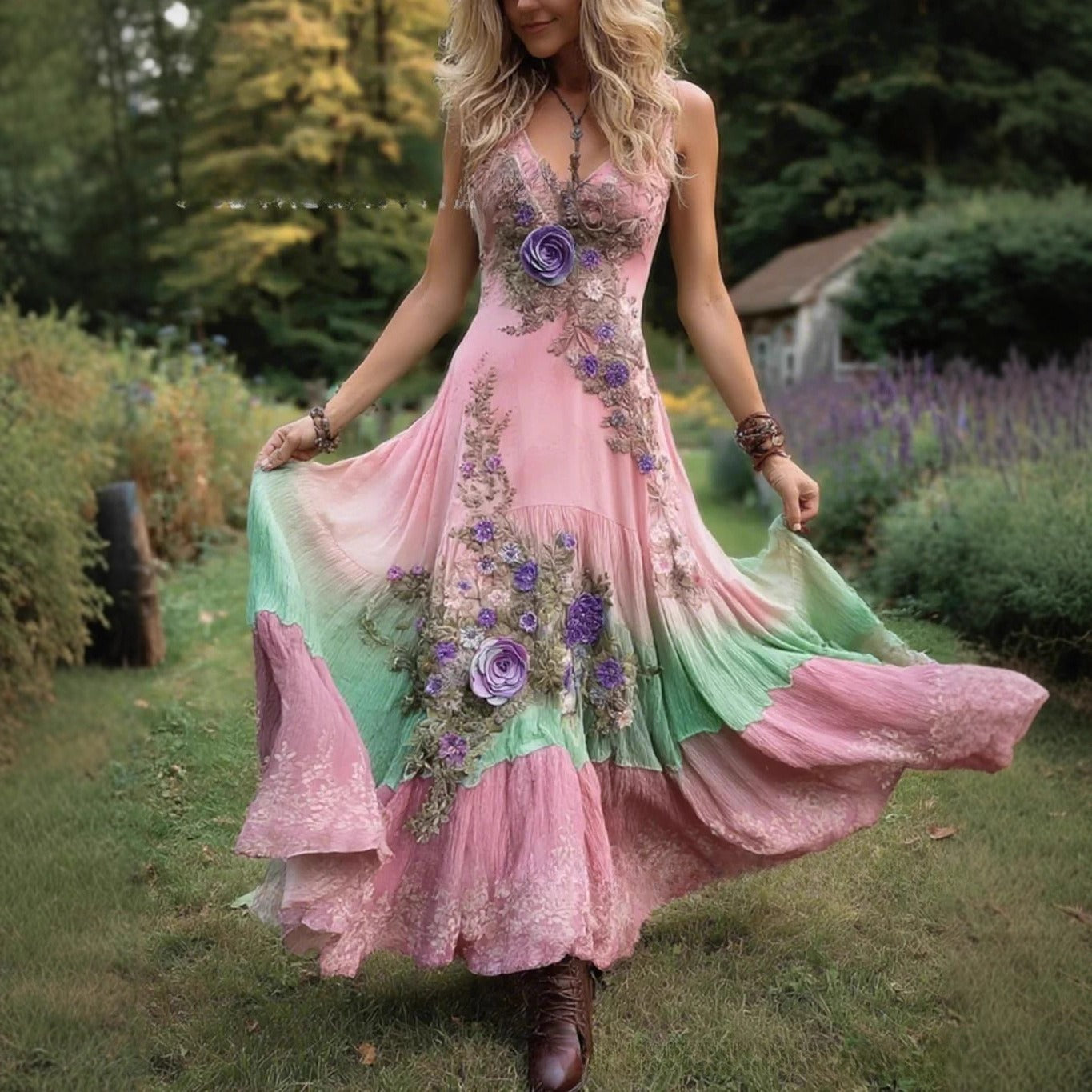 Plus Size Women's Loose All-match Deep V-neck Sleeveless Dress