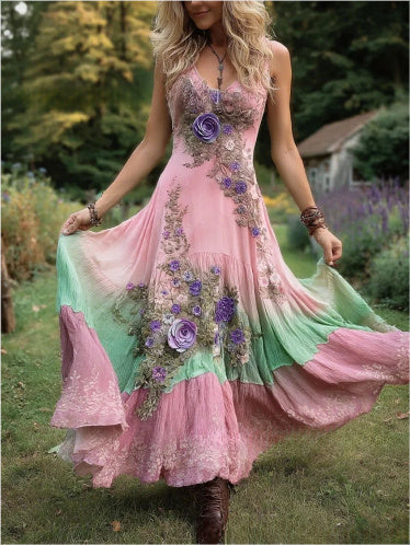 Plus Size Women's Loose All-match Deep V-neck Sleeveless Dress