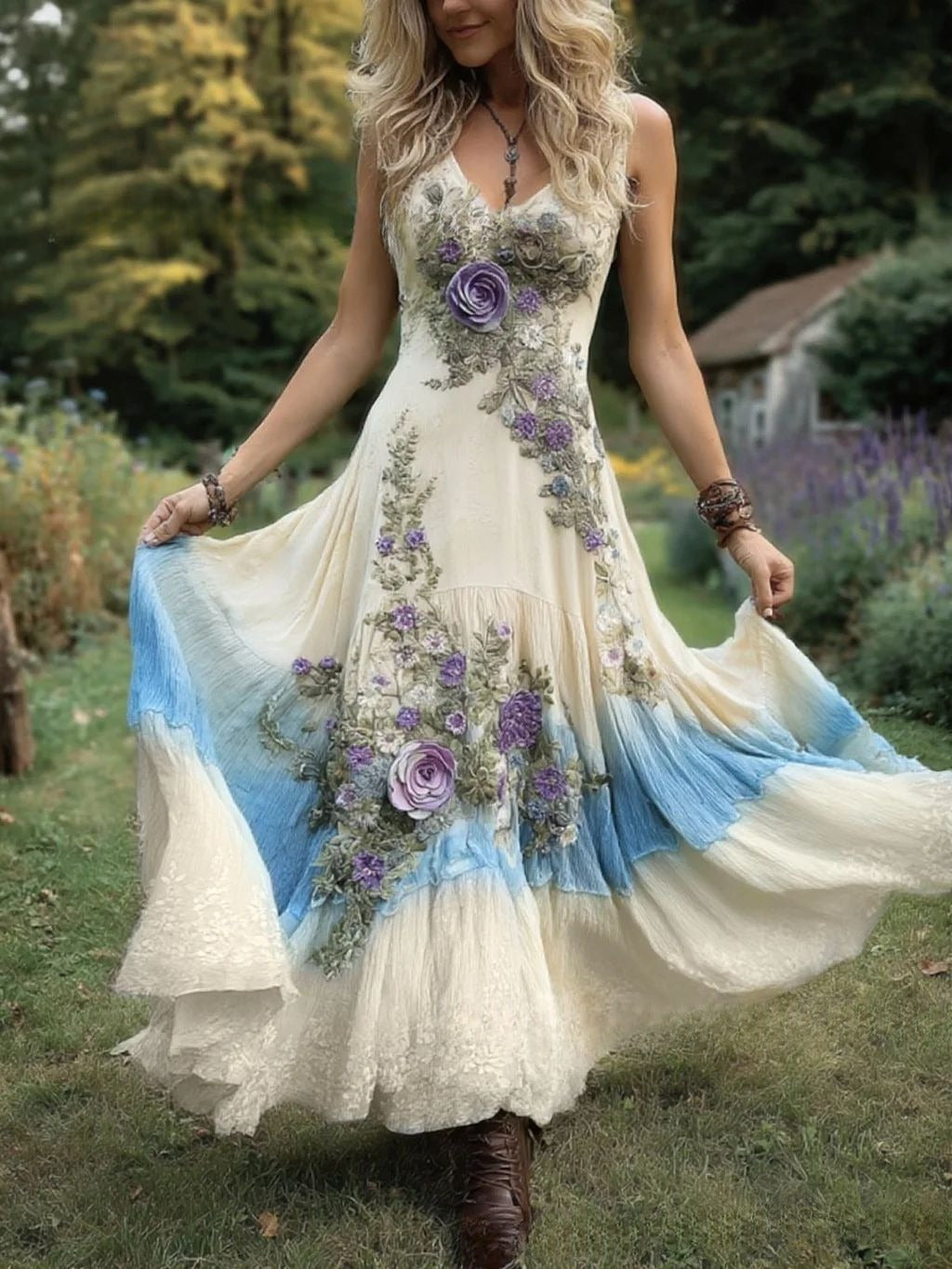 Plus Size Women's Loose All-match Deep V-neck Sleeveless Dress