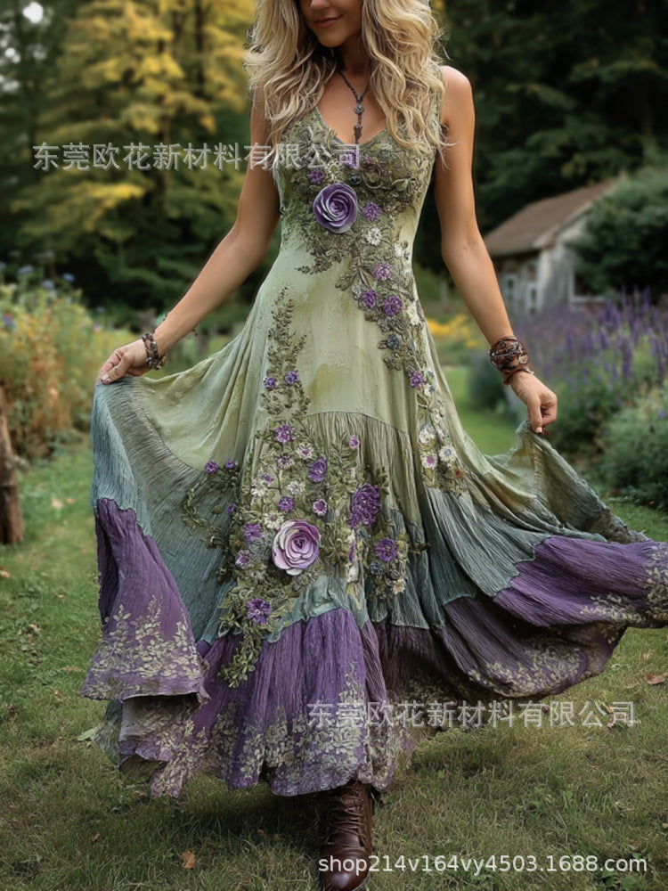 Plus Size Women's Loose All-match Deep V-neck Sleeveless Dress