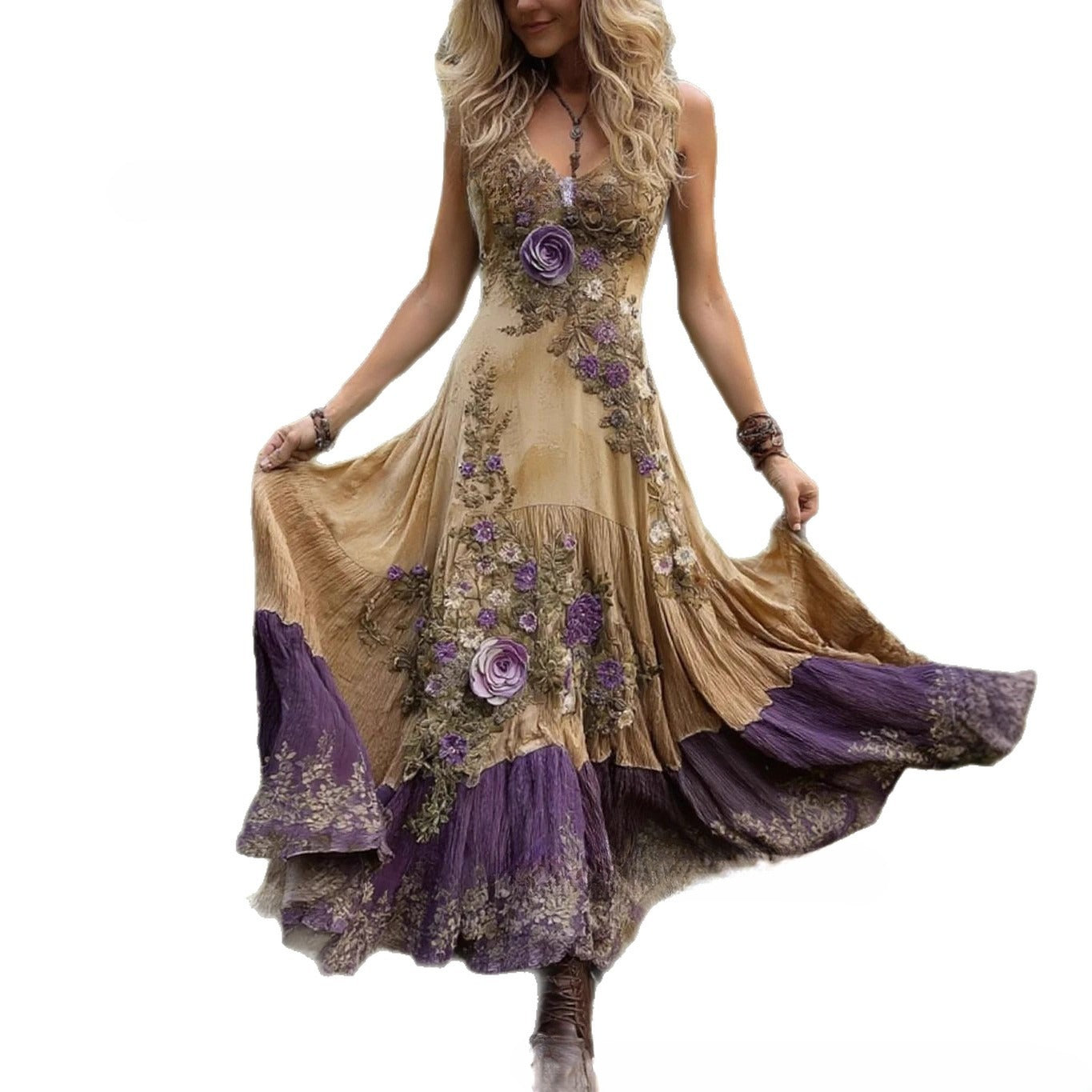 Plus Size Women's Loose All-match Deep V-neck Sleeveless Dress