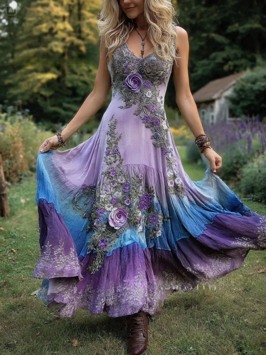 Plus Size Women's Loose All-match Deep V-neck Sleeveless Dress