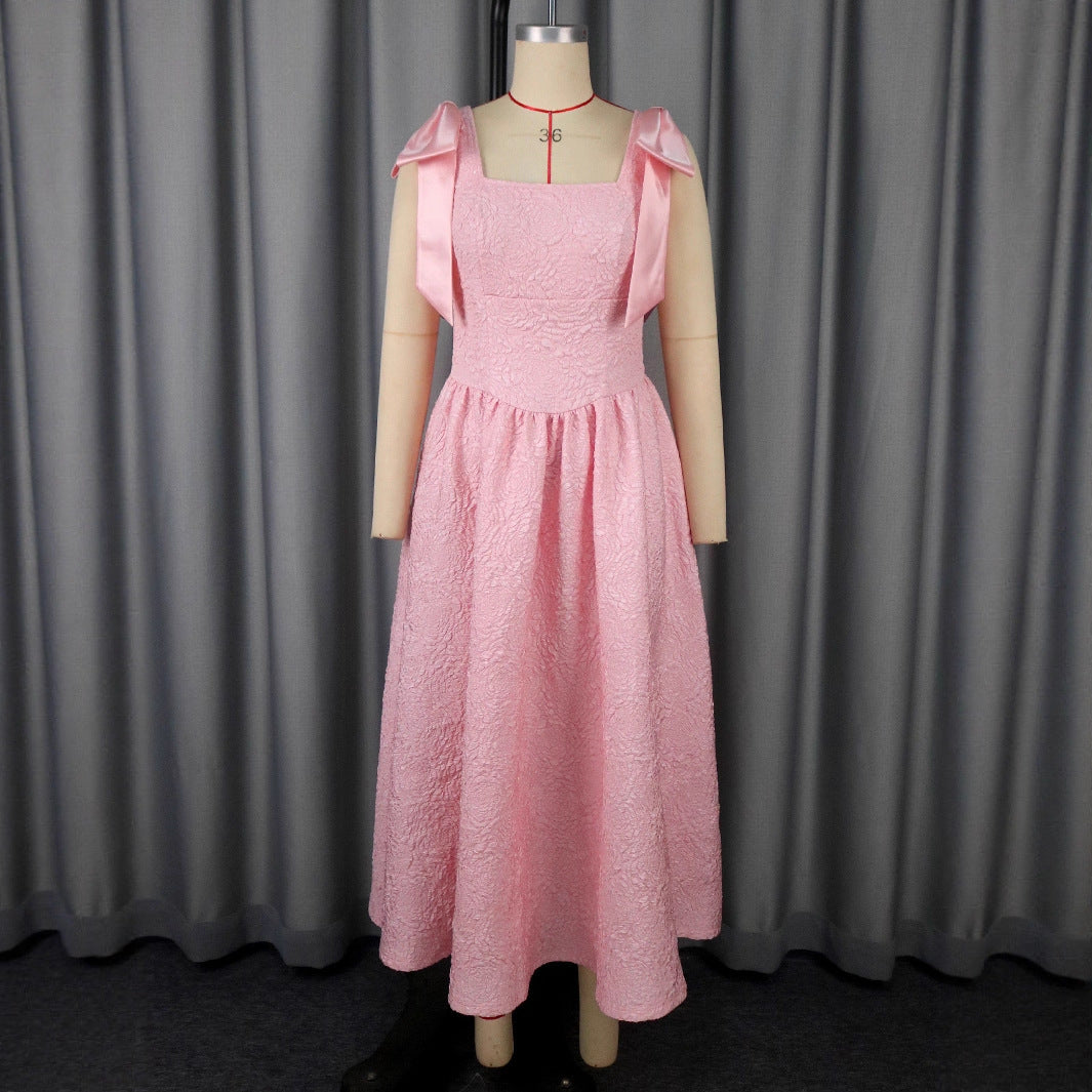 Vestido de vendaje de lazo elegante sin mangas de color sólido femenino