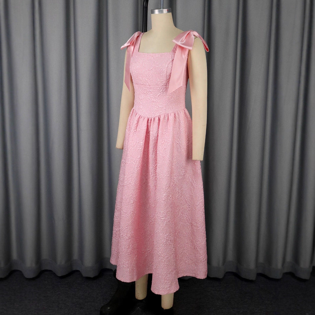 Vestido de vendaje de lazo elegante sin mangas de color sólido femenino