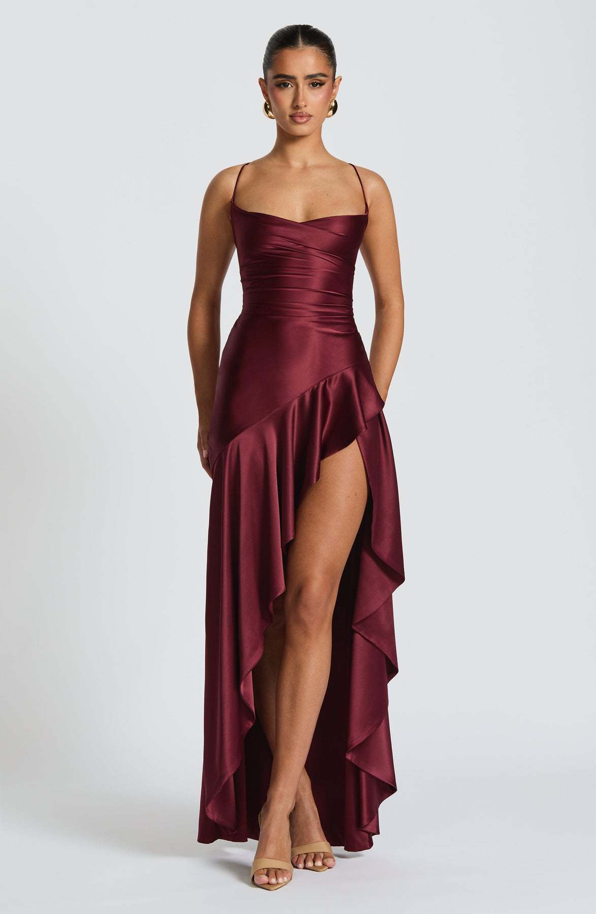 Vestido Irregular con Volantes sin Espalda para Mujer Moda de Verano Noche Fiesta Club Split Tirantes Maxi Vestidos Ropa