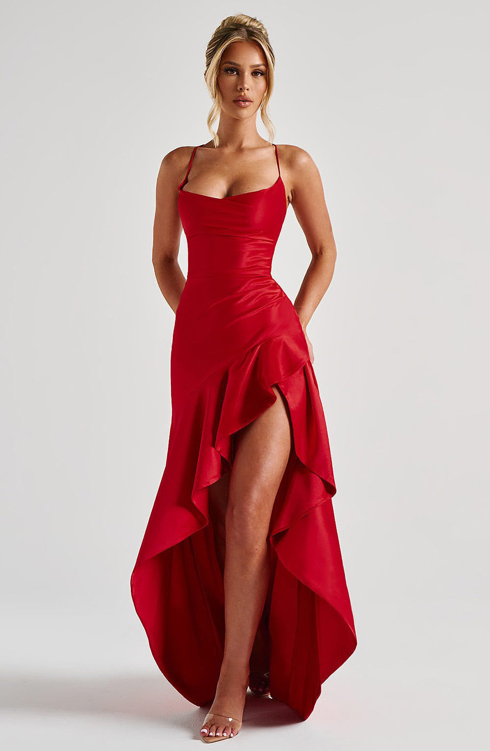 Vestido Irregular con Volantes sin Espalda para Mujer Moda de Verano Noche Fiesta Club Split Tirantes Maxi Vestidos Ropa